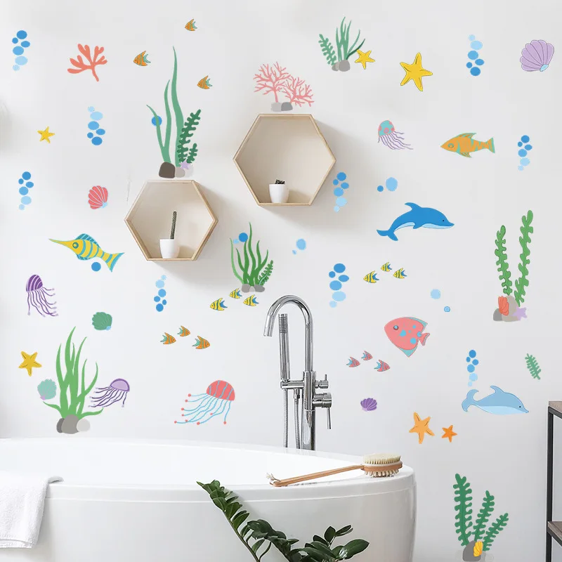 1 stücke Cartoon Unterwasser welt Wal Quallen Seestern Kinderzimmer Badezimmer nach Hause Wand