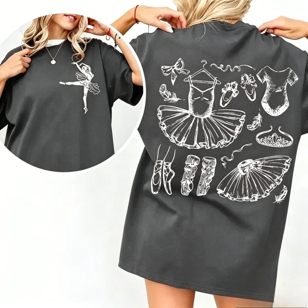 Ballett-Tänzerin Grafik-T-Shirt Balletcore Damen-T-Shirt Ballerina Tanz Geschenk-Shirt Damenmode Sommer Rundhals Baumwolle Kurzarm