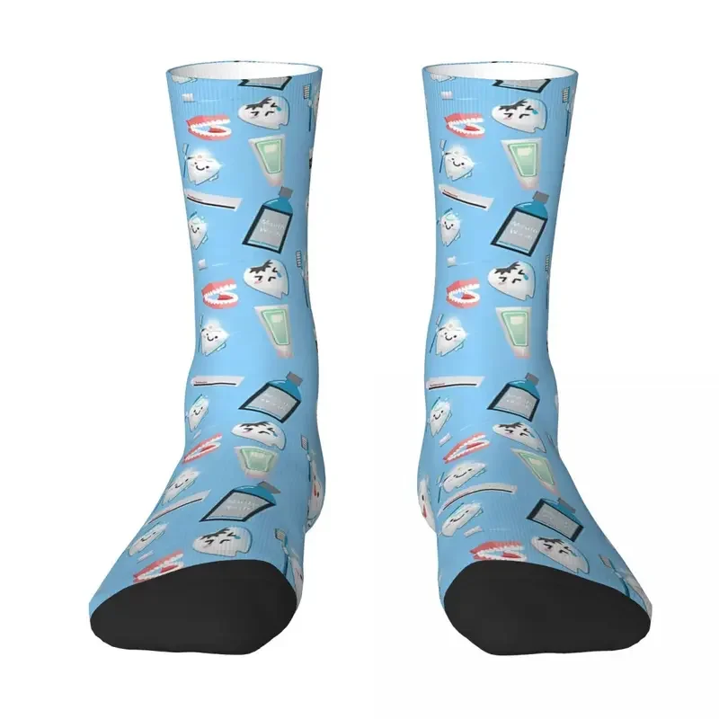 Y2K Dental Blue Background Teeth Kawaii Travel Cartoon Pattern Socks