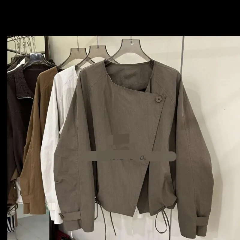 

Новые женские модные однотонные свободные и универсальные повседневные куртки с длинными рукавами и воротником-стойкой