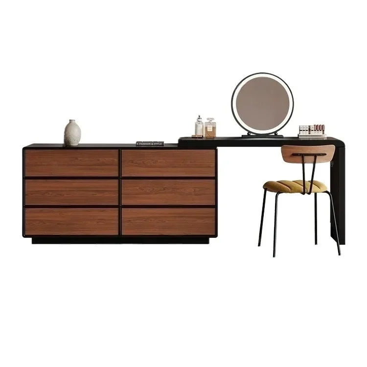 

Medieval solid wood dresser chest cabinet integrated table retro black walnut bedside storage cabinet