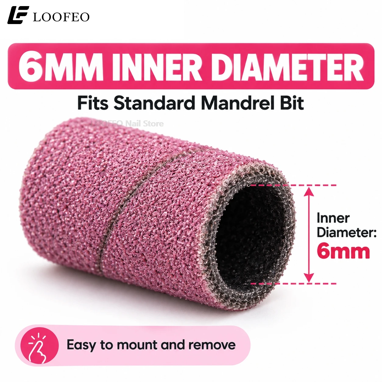 Pink Nail Drill Sanding Bands for Manicure Pedicure 6mm Nail Sanding Sleeves for Electric Nail File 80/120/180/240 Grit E-File