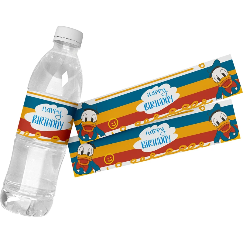 6pcs Disney Donald Duck Mineral Water Bottle Label Happy Birthday Party self-adhesive Sticker Wraps Donald Duck Party Decoration