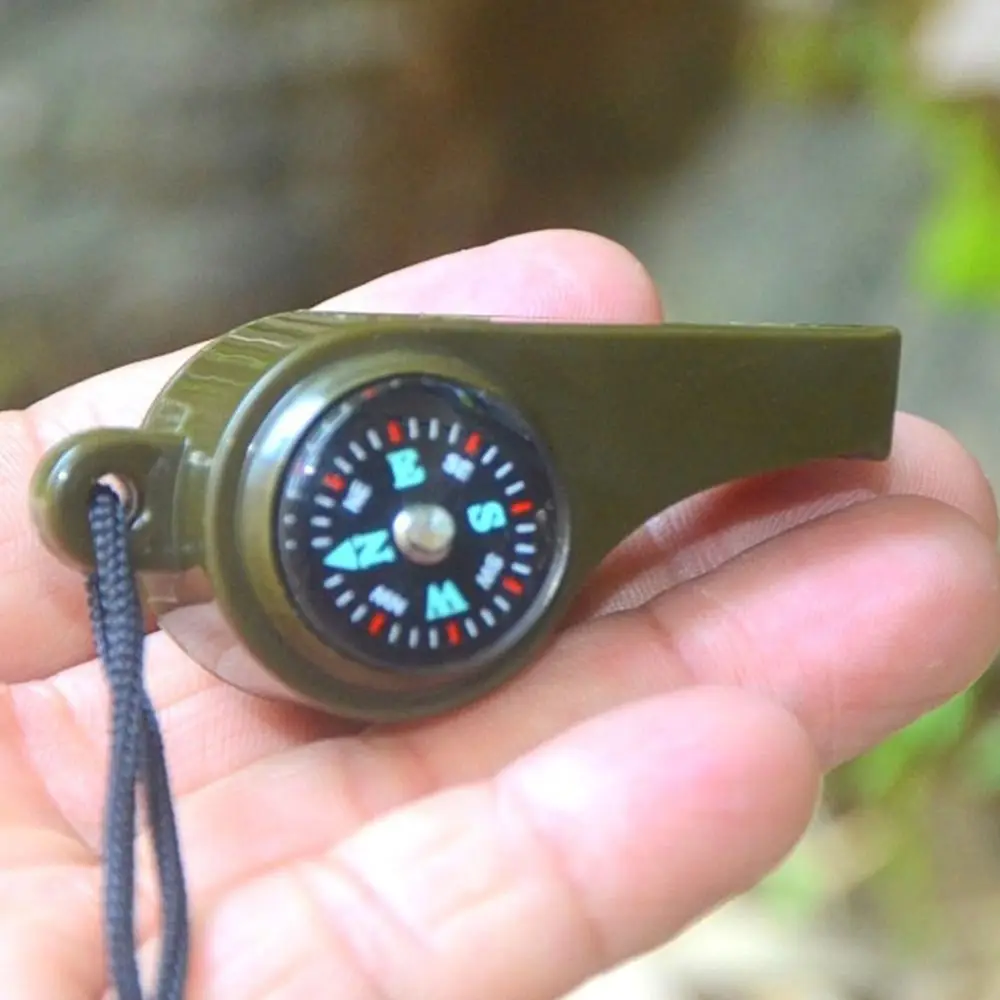 Temperatura Multifunções Mini Compass, Apito, Navegação Mosquetão, Camping ao ar livre, Caminhadas Survival Ferramenta Acessório, 3 em 1, 1/4 em 1