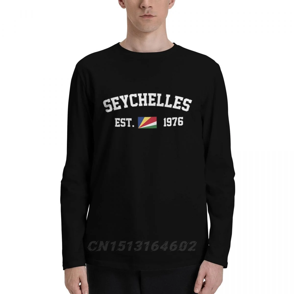 100% Cotton Seychelles Flag With EST. Year Long Sleeve Autumn T shirts Men Women Unisex Clothing LS T-Shirt Tops Tees