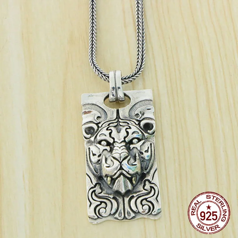 

S925 Sterling Silver Pendant Personalized Fashion Retro Hip Hop Tiger Head Design sensation internet celebrity hang tag