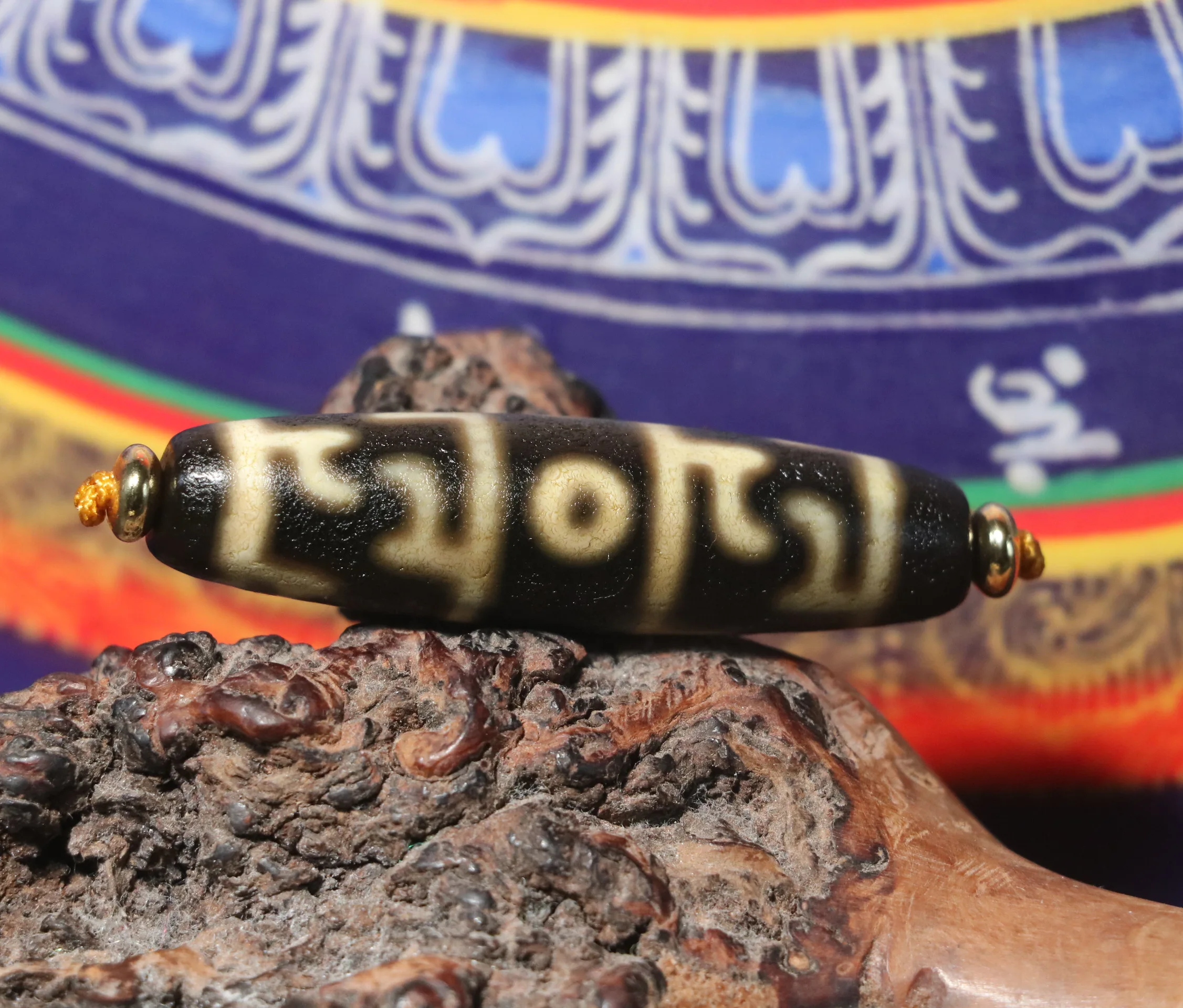 Unique Magic Power Energy Tibetan Old Agate 3 Eyed Lotus Master Lianshifaqi Symbol dZi Bead Pendant Amulet Talisman RT