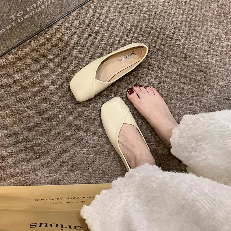 Bailarinas De lujo para Mujer, zapatos planos con punta abierta, Mary Janes, Beige, talla grande 40, mocasines, envío directo, Balerinas De Mujer