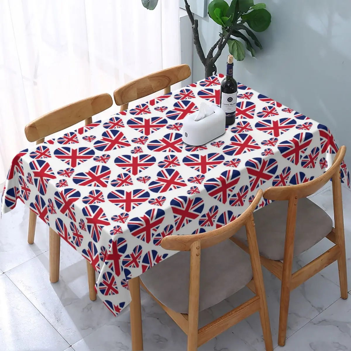 Rectangular Waterproof Heart Of British Flag Tablecloth Backed Elastic Edge Table Cover Fit United Kingdom UK Proud Table Cloth