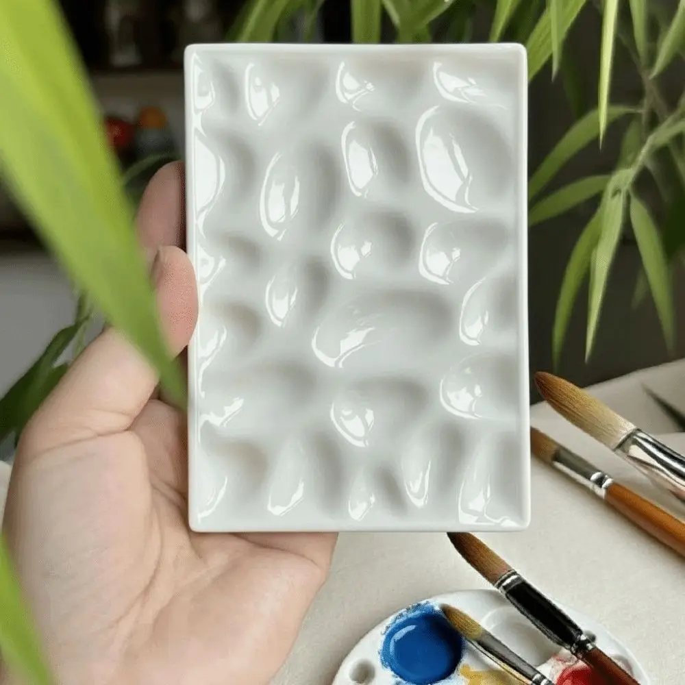 Multi Compartment Ceramic Paint Palette Professional Smooth Surface Rectangular Pothole Pigment Tray DIY Easy To Rinse