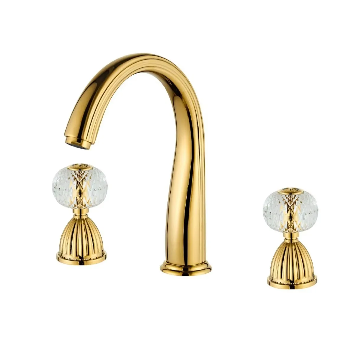 

Смеситель для раковины Смесители для раковины в ванной комнате Золотая латунь 3-отверстия Двойная хрустальная ручка Смесители для ванны Смесители для горячей и холодной воды