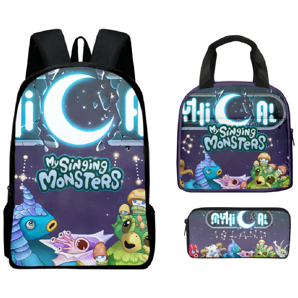 

Harajuku Popular Funny my singing monsters 3D Printed 3pcs/Set Student School Bags Laptop Daypack Backpack Lunch bag Pencil Case