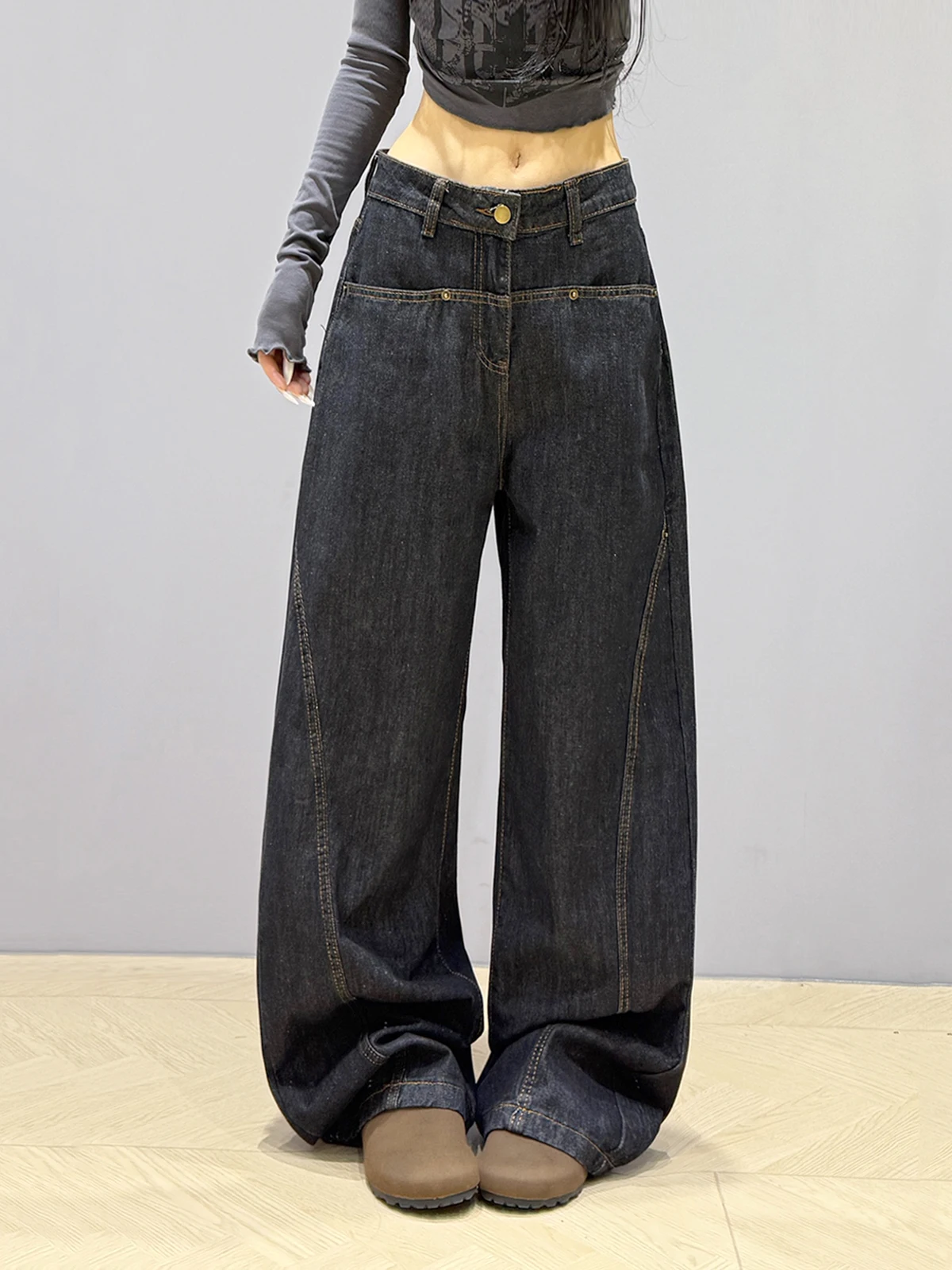 

Широкие джинсовые джинсы с высокой талией, женские винтажные свободные утягивающие повседневные брюки длиной до пола, американские уличные брюки