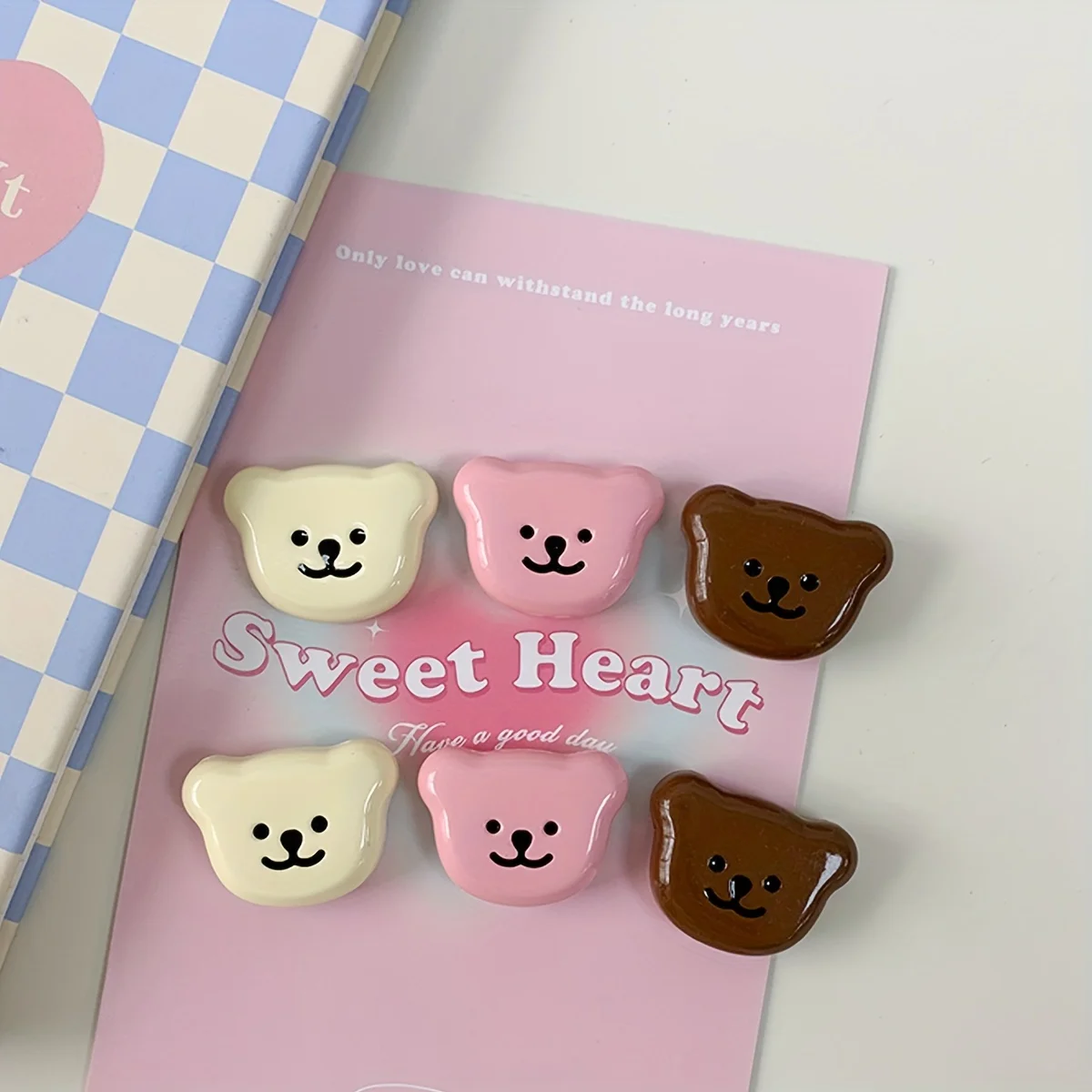 6pcs Refrigerator Magnet Cute Bear Ornament Pink Bear Whiteboard Fixed Sticker Kitchen Home Decoration
