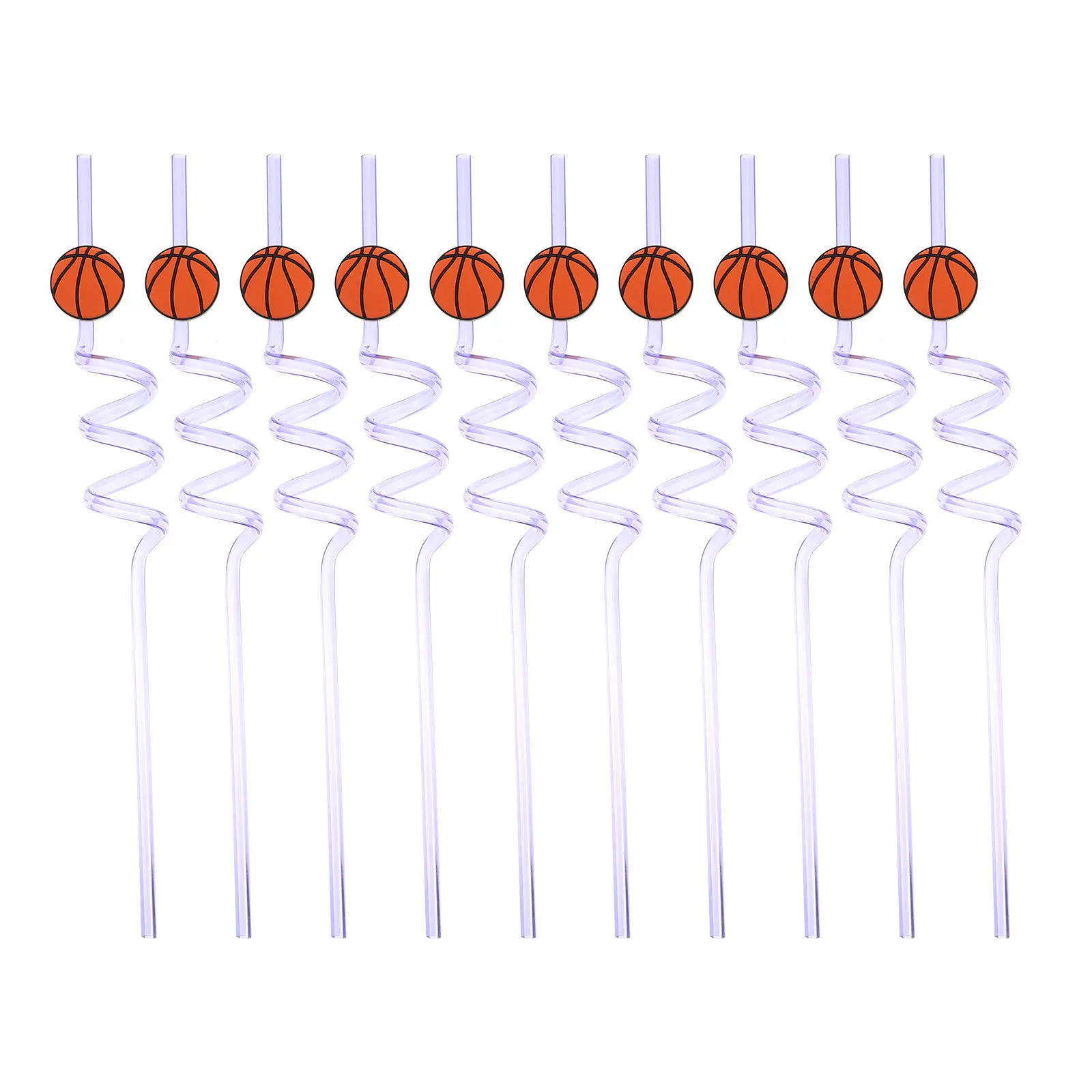 

10Pcs Spiral Plastic Drinking Straws Sports Theme Bright Supplies Reusable Cocktail Juice Shake Straws