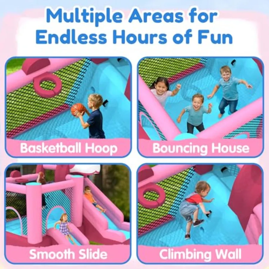 Aufblasbares Hüpfburg-Doppelrutsche, 9,5 Fuß x 9,5 Fuß Hüpfburg für Kinder, robustes 840D-Oxford-Gewebe, Alter 3–8, inklusive 45