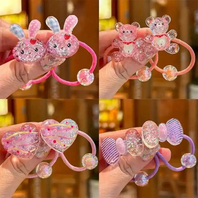 

2PCS New Cute Sparkling Night Light Rabbit Girls Elastic Hair Bands Hair Accessories Children Hair Ties Baby Headwear