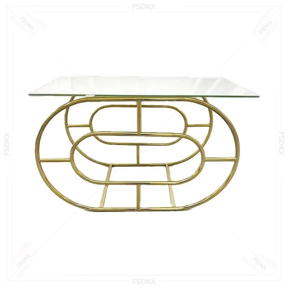 FSDKX High Quality Stainless Steel Square Top Wedding Cake Table Gold Shiny Unique Dining Furniture for Hotel Use