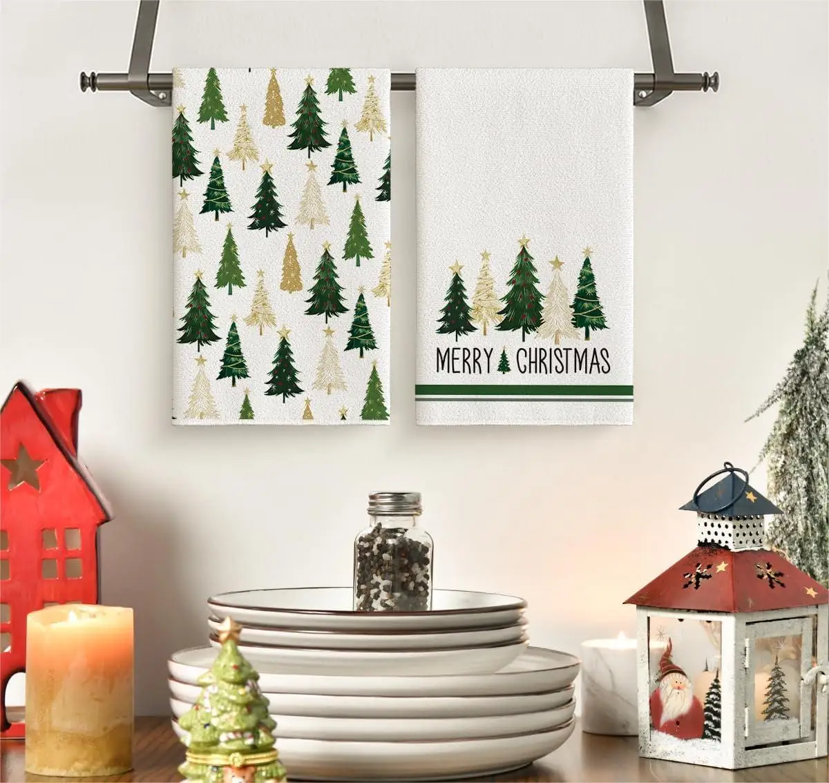 2Pcs, Christmas Plaid Pine Shadow Kitchen Towels, 40Cm*60Cm Towel Set, Super Absorbent Soft Cleaning Cloth, Cooking and Baking Tea Towel, Tea Towel, Hand Towel, Cleaning Cloth, Dishcloth, Kitchen Decoration, Living Room Decoration, Kitchen Essentials, Home Essentials