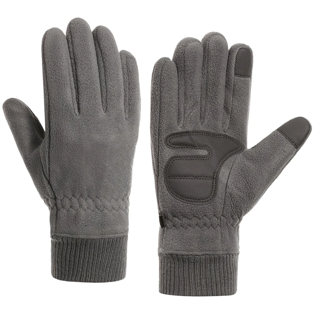 Thermal Fleece Touchscreen Gloves Winter Warm Waterproof for Ski Cycling Hiking Outdoor Sports Black Gray Size 10.5cm