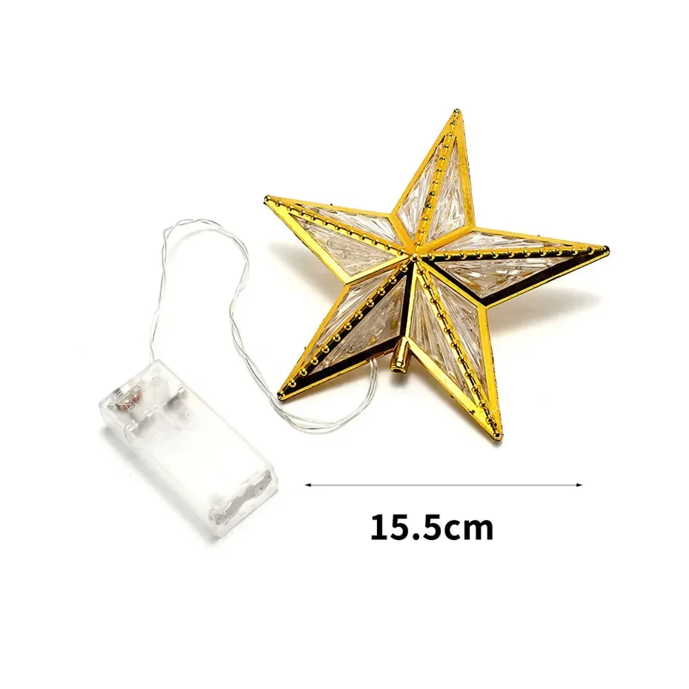 1Pc Christmas Tree Top Star Light Xmas Tree Decoration LED Glowing Five-pointed Star Lamp Ornament Home Xmas Party Supplies