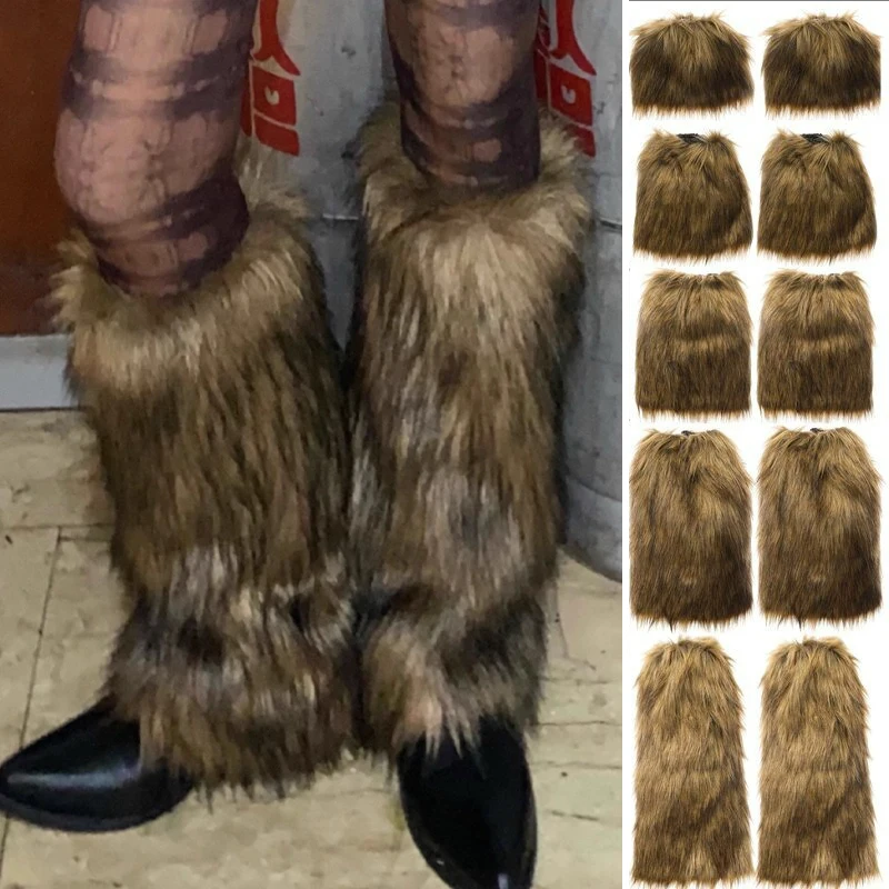 

Women Japanese Faux Fur Leg Warmers Boot Covers Y2K Goth Leg Socks Punk Jk Knee-length Hiphop Fashion Warm Socks