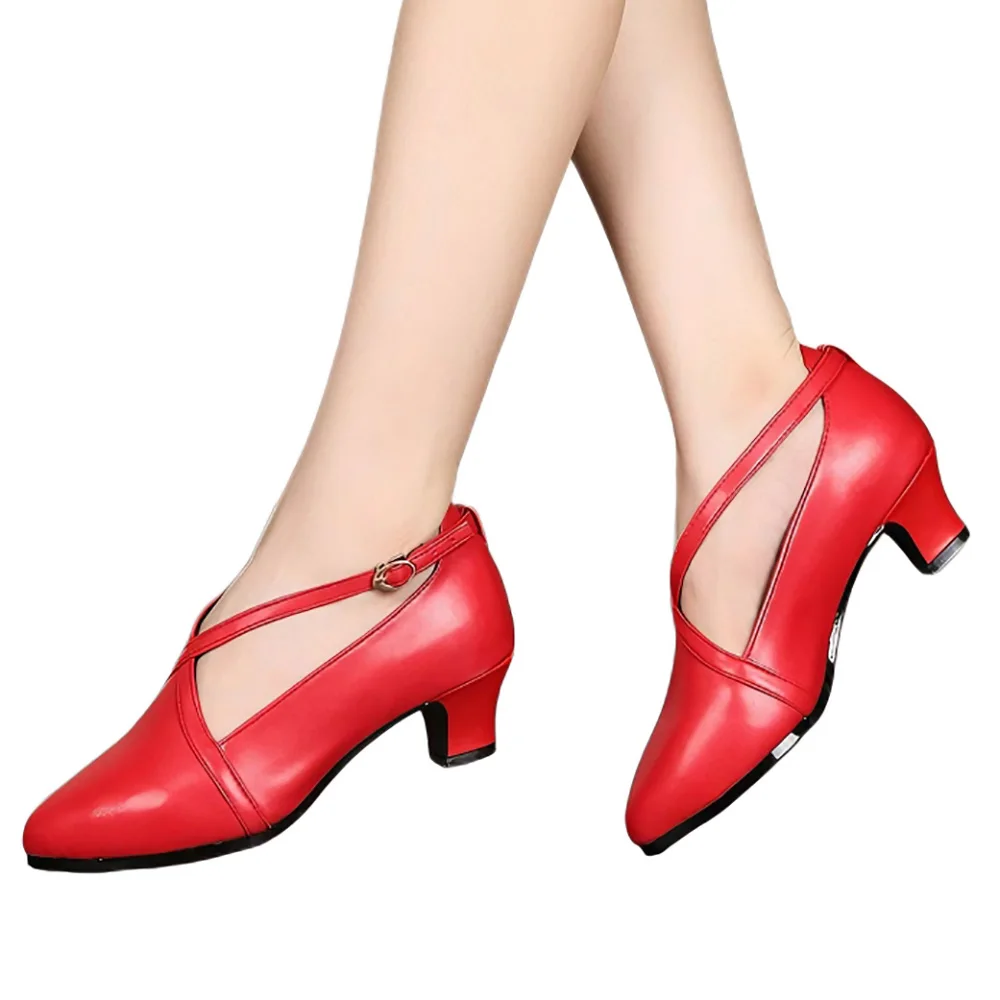 ushine-女性モダンダンスシューズレッドローヒールレザークロスストラッププロフェッショナル社交タンゴシューズ