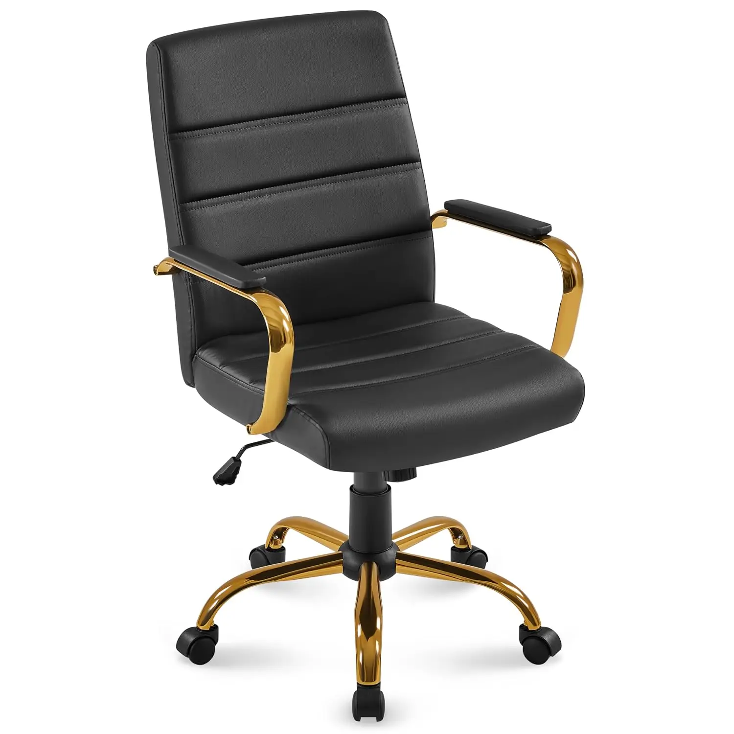 Black and Gold Office Chair Mid Back PU Leather Rocking Desk Seat