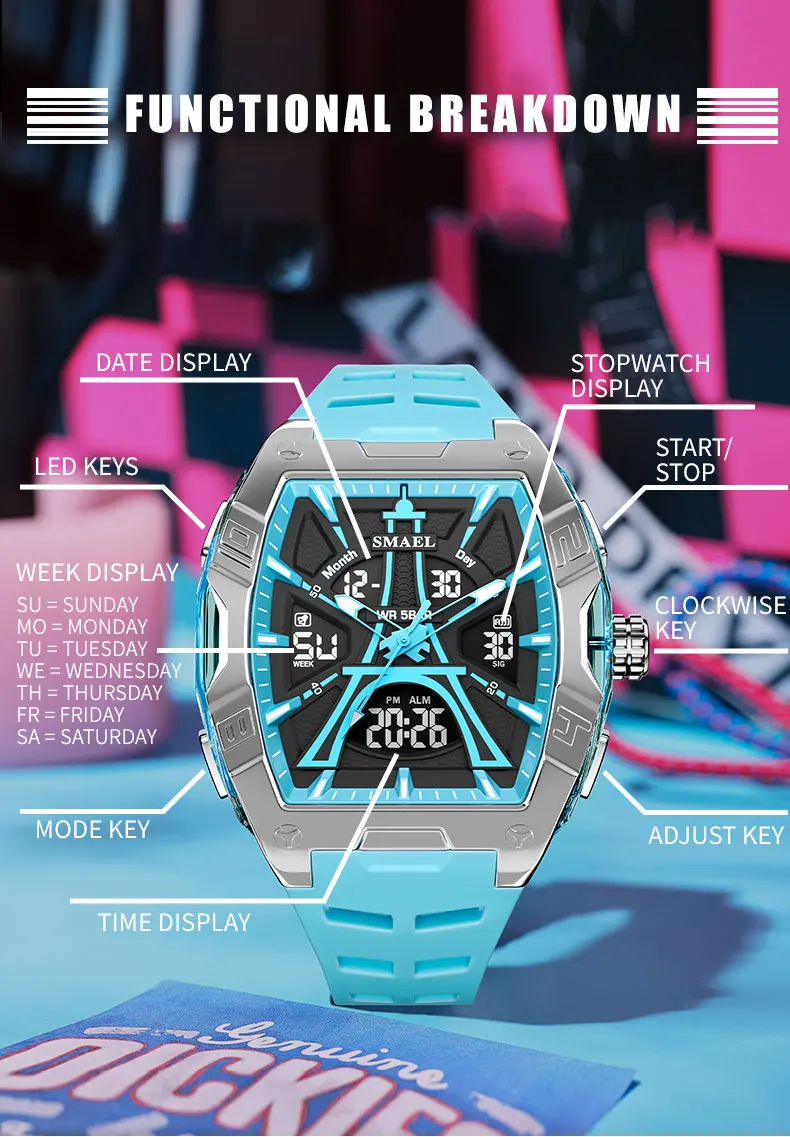 SMAEL 8131 Outdoor Tactical Dual Display Watch - 50M Waterproof LED Alarm Chronograph Stopwatch Shock Resistant