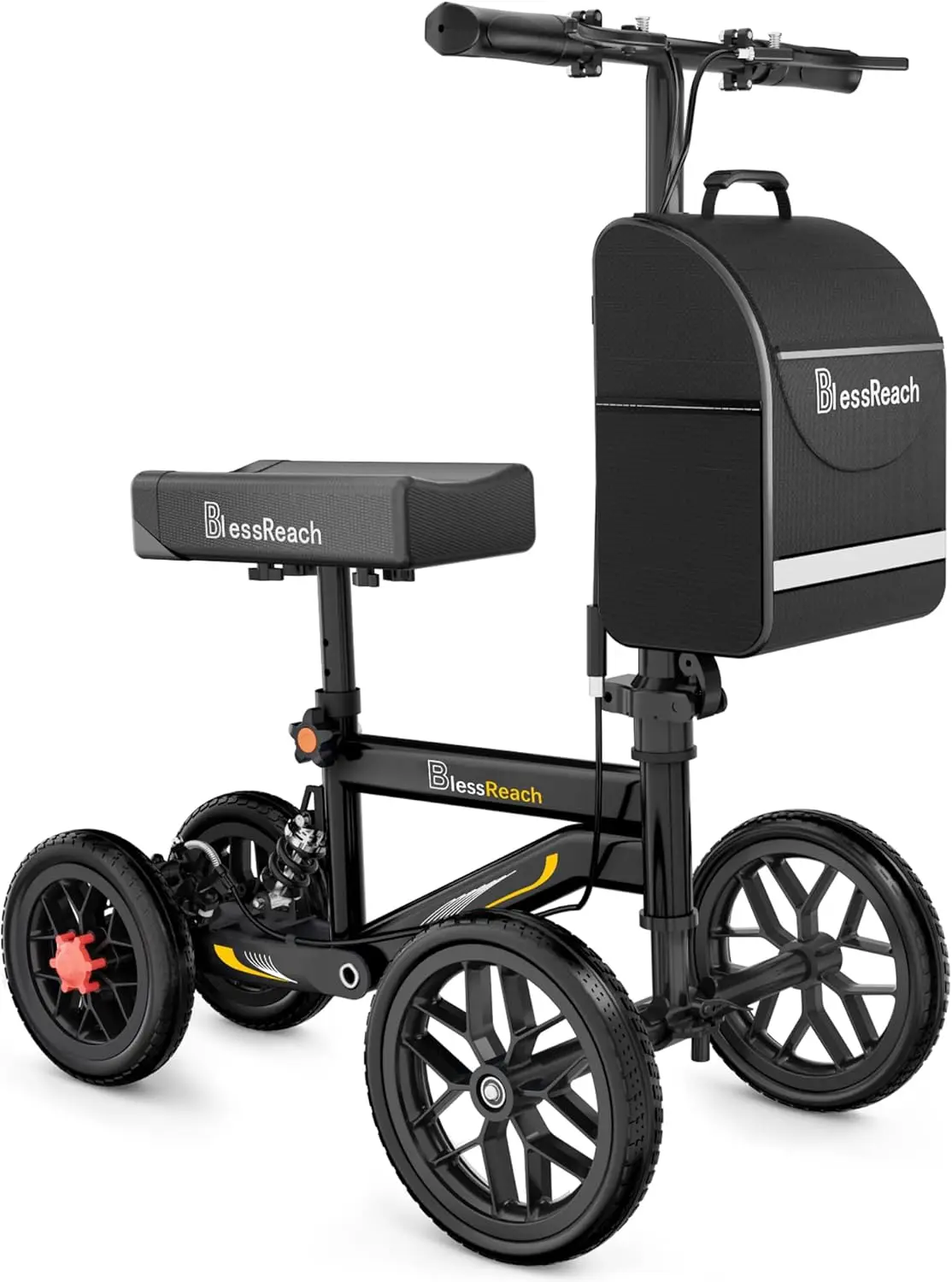 Allterrain-Knie-Scooter mit Doppelhandbremse, Lenkbare Alternative zur Gehhilfe für Knöchel- und Fußrehabilitation in Schwarz