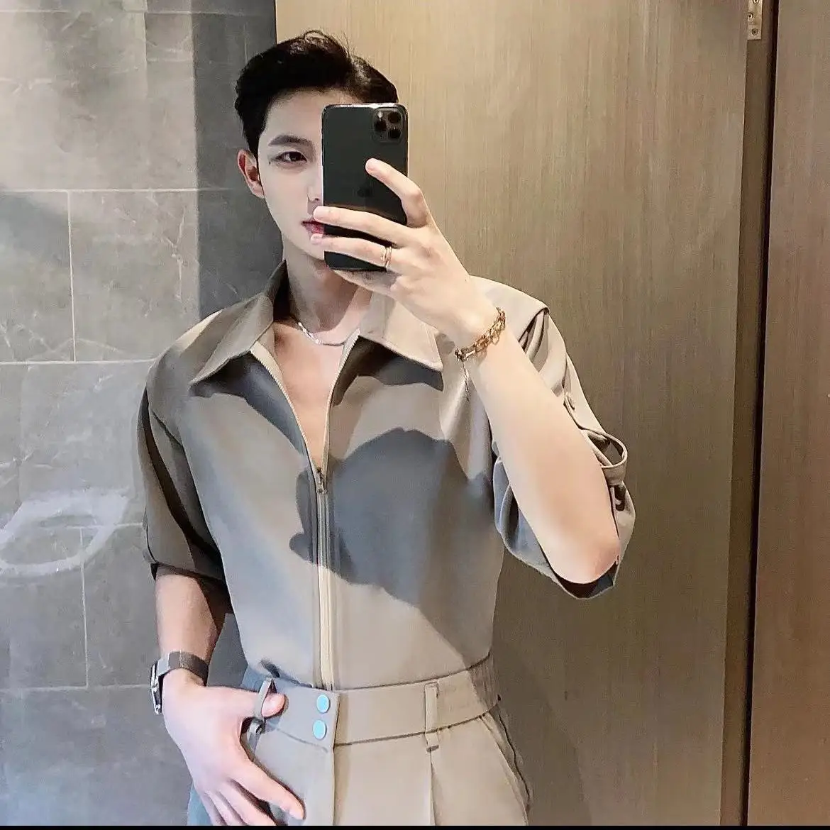 Premium Ice Silk Men's Short Sleeve Shirt Set Summer Business Casual Lightweight Breathable Streetwear Outfit for Multi Occasion