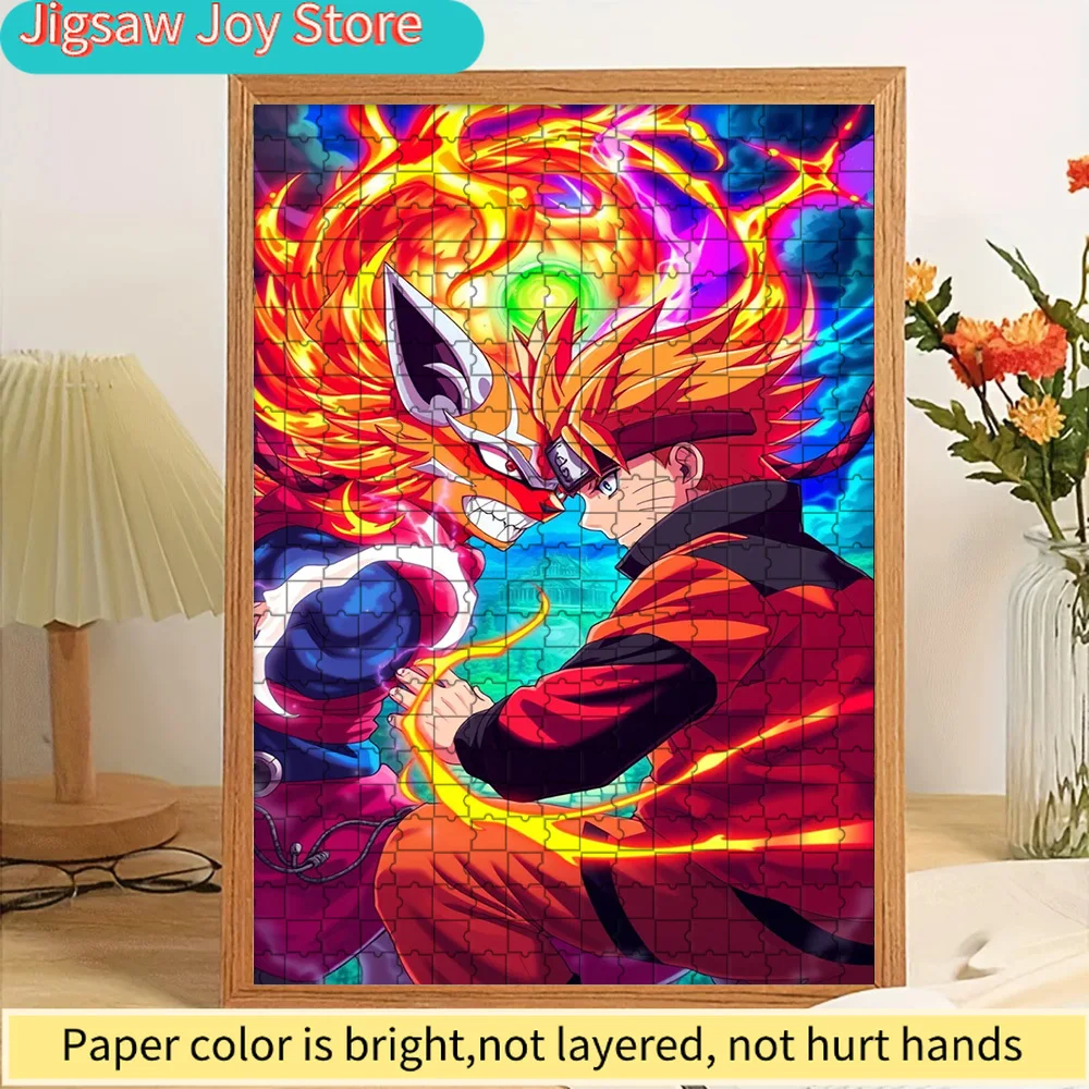

Naruto Uzumaki vs Fiery Fox Beast Paper Puzzle, Anime Epic Battle Scene with Rainbow Flame Aura Paper Jigsaw Puzzle, Creative Pa