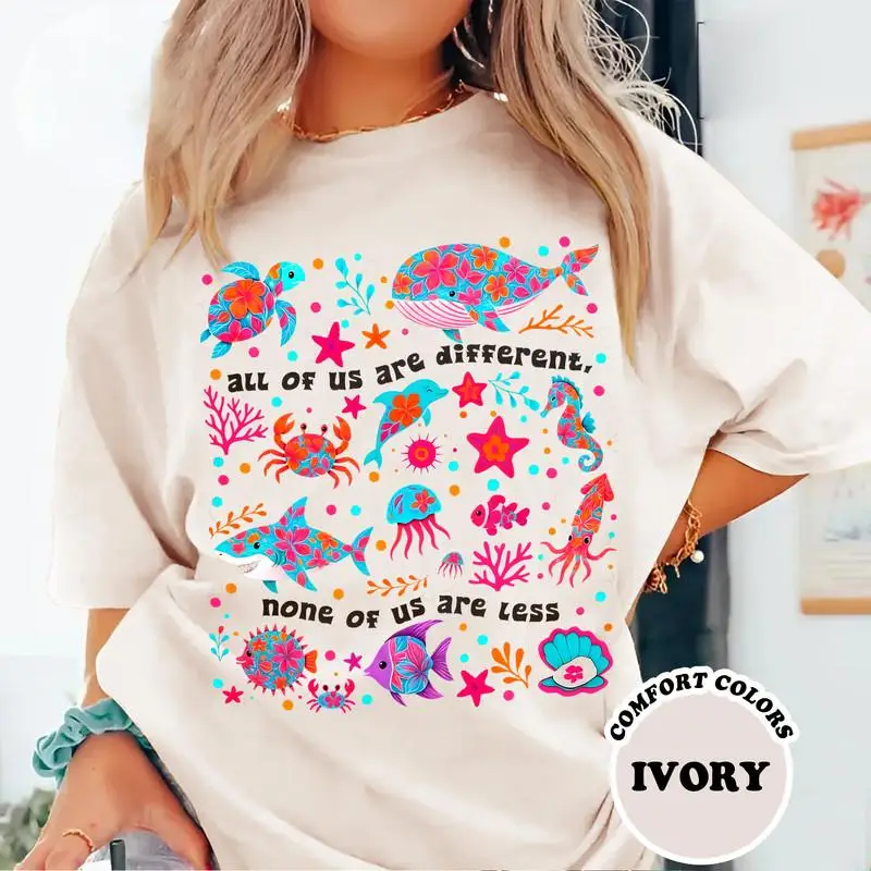 

Inclusion Matters T-Shirt Comfort Colors, All of Us Are Different Neurodivergent Shirt, Ocean Lover Summer Special Education Tea