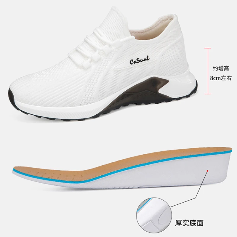 Men Elevator Shoes Sneakers Hidden Heels Breathable Heightening Shoes For Man Increase Insole 10 CM 8 6CM Optional Height Shoes