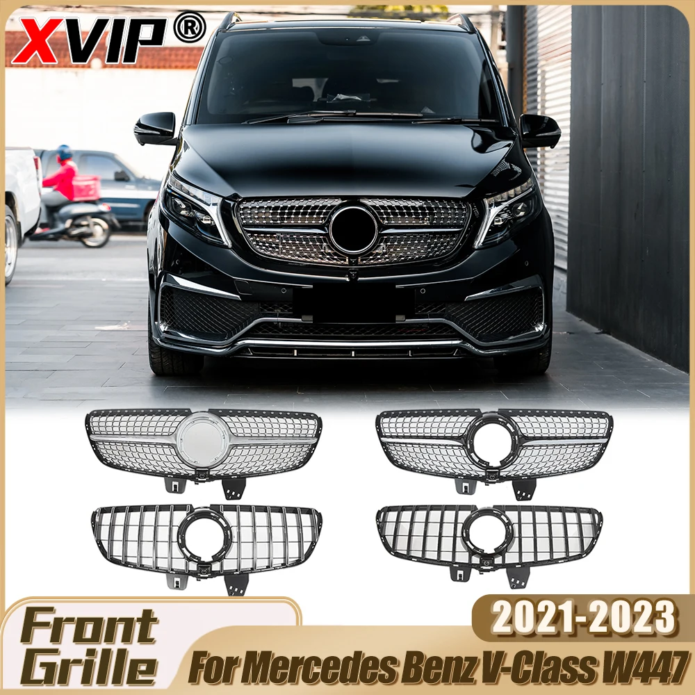 XVIP Chrome Black Diamonds Style Bumper Grille For Mercedes Benz V-Class W447 V250 V260 2021-2023 GTR Style Racing Grille Tuning