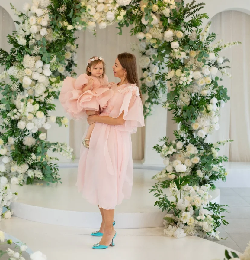 Pink A-Line Matching Mother Daughter Gown First Birthday Party Dress Wedding Guest Photoshoot Mommy And Me Special Day