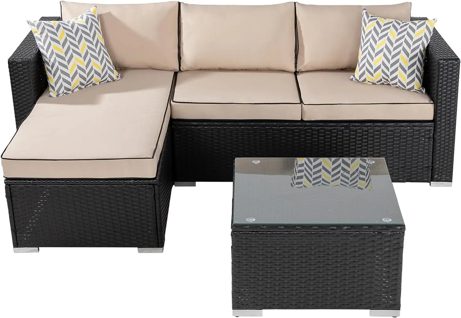 

Outdoor Patio Furniture Sets, All-Weather Rattan Sectional Sofa with Tea Table and Cushions Upgrade 3-Piece (Multiple Colors)