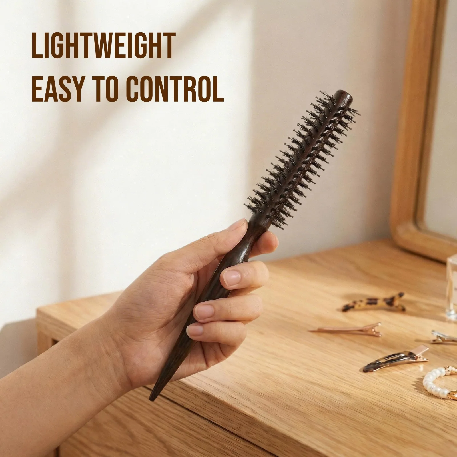 2-teiliges professionelles Haarstyling-Bürstenset aus Holz, runde Bürste, Entwirrbürste, Volumenbürste, Haarbürste für Friseure und den Heimgebrauch. – Detail 15