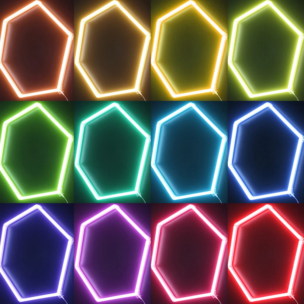 Hexagonal Garage Light RGB 200W Cellular Seven Color Remote Control 110V Wall Decoration Modeling LED Car Wash Station Light