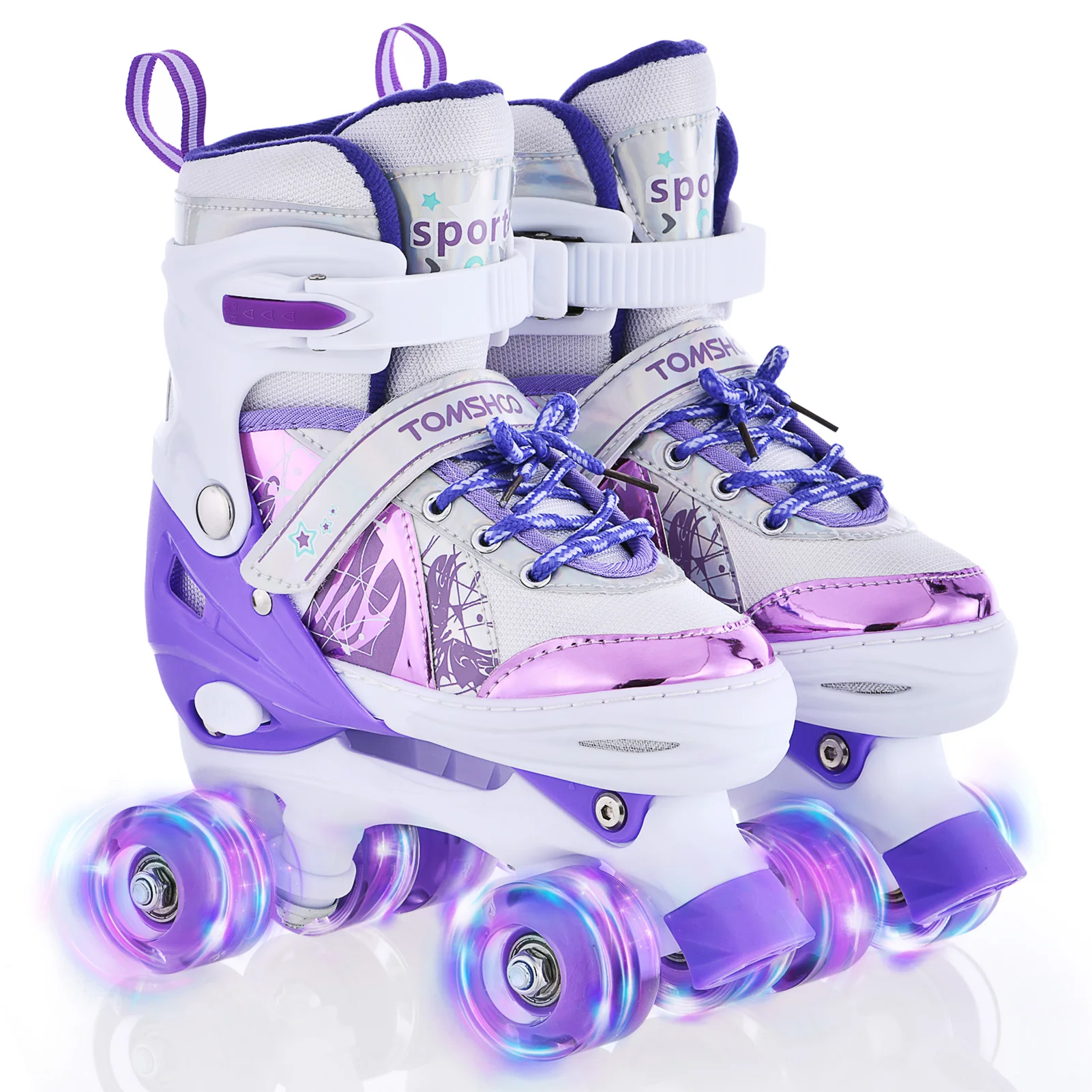 Garçons filles enfants patins enfants patins à roulettes chaussures de patinage PU clignotant 4 roues patins à roulettes coulissant réglable Quad baskets