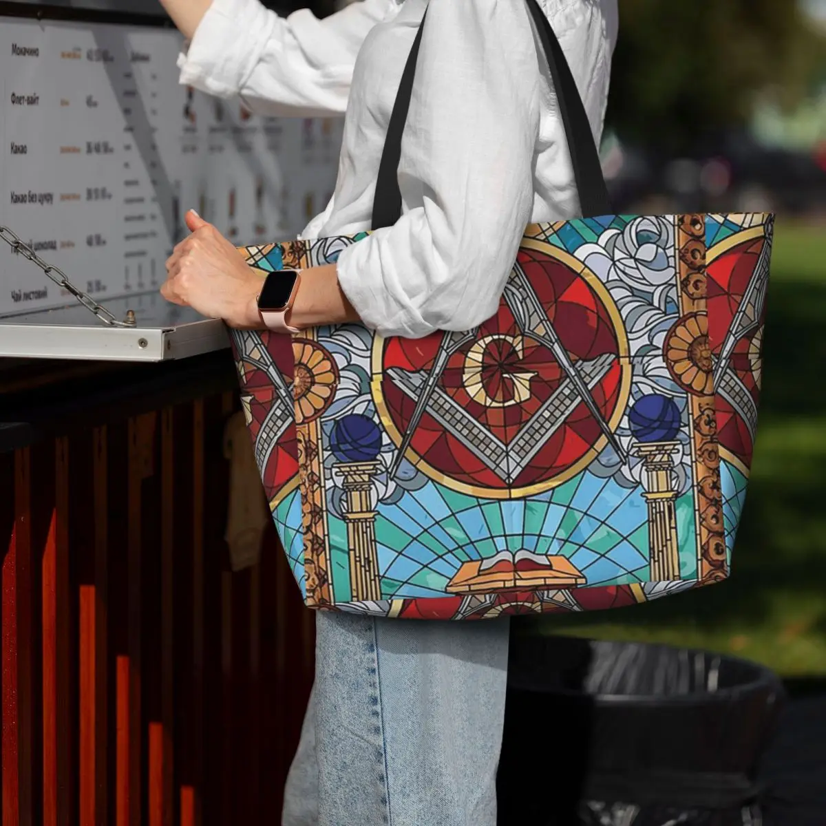 The Eternal Light Of The Freemason Masonic Mason Beach Tote Bag Sport Gym Yoga Duffle Large Tote Bag Women Travel Bag