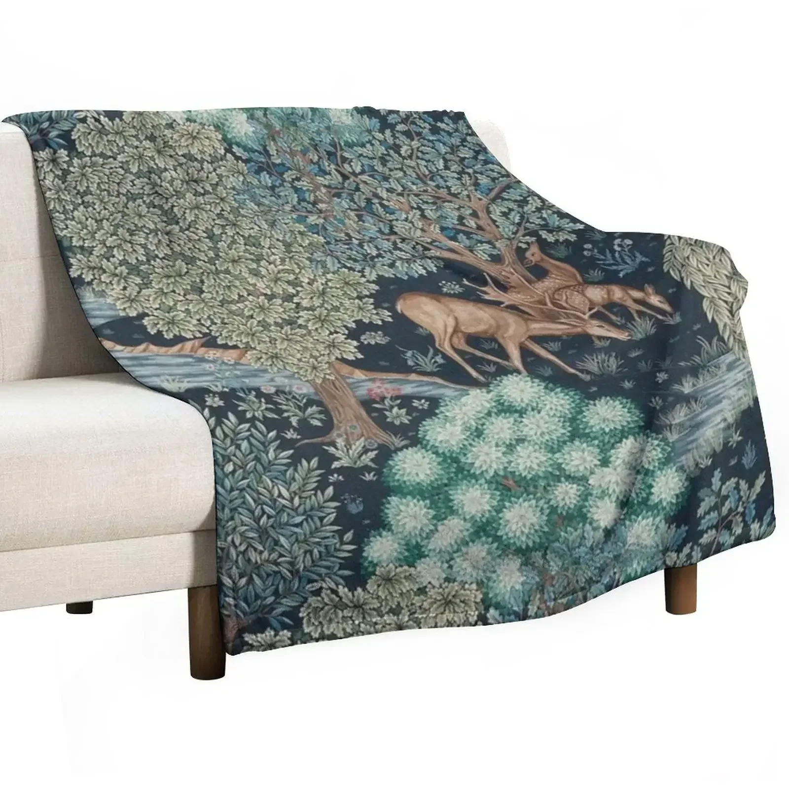 William Morris - The Brook Tapestry - Forest Deer Throw Blanket Blankets For Bed for sofa Cute Decorative Sofas Blankets