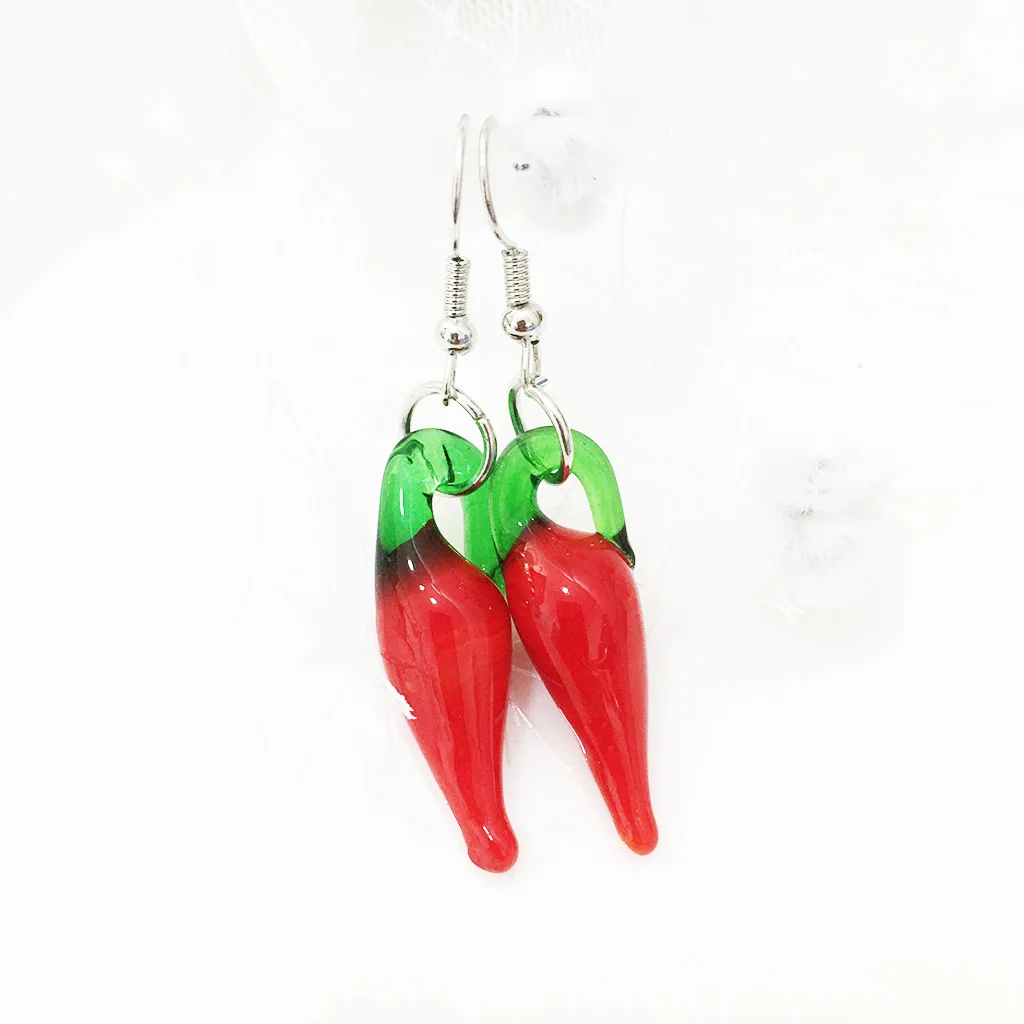 Fashion Women Trendy Glass Pendientes Mujer 1 Pair Chili Pepper Dangle Murano Lampwork Earrings Fashion E-081