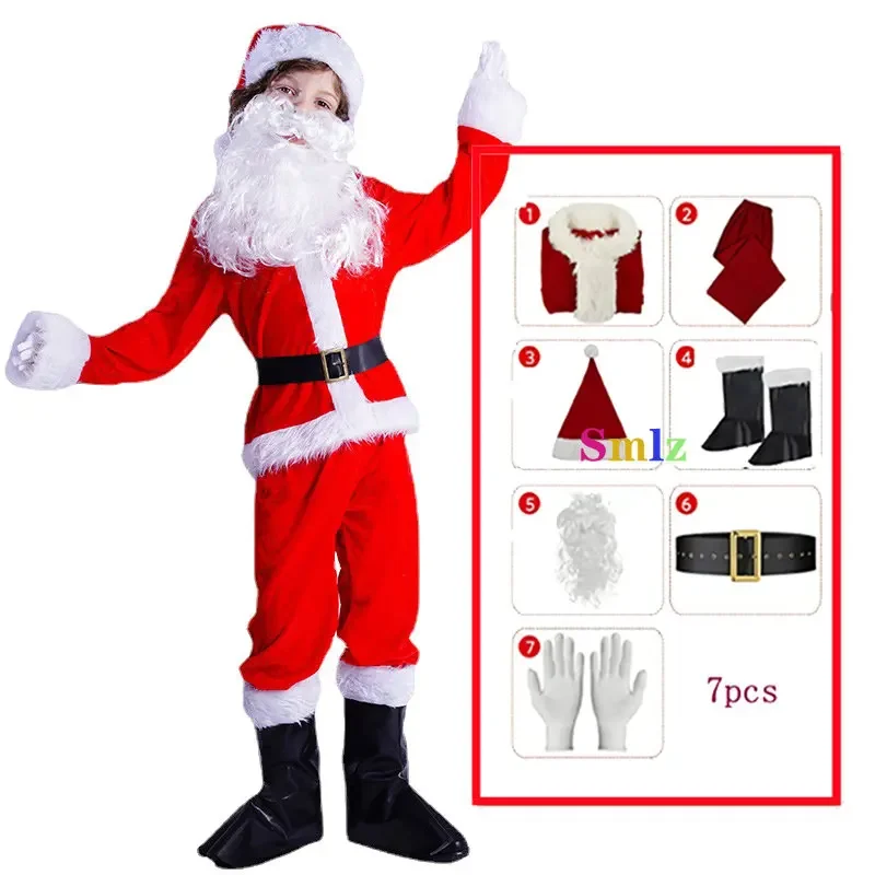 

Child Christmas Cosplay Santa Claus Costume Clothes Fancy Dress In Christmas Boy 7pcs Costume Suit For Kid