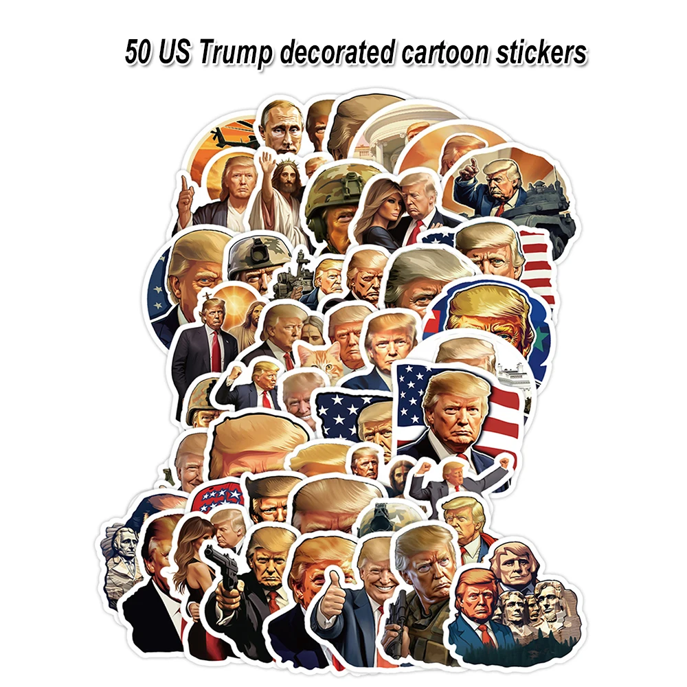 50/100pcs Funny Donlad Trump 2025 Stickers Trump American Flag Stickers PVC Waterproof Non-Fading for Teen Laptop