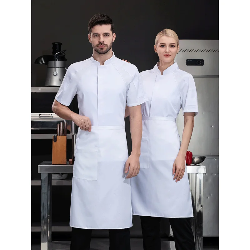 Chef Overalls Short Sleeve Summer Breathable Thin Work Wear Hotel Catering Kitchen Special Kitchen Stretch Baking Men