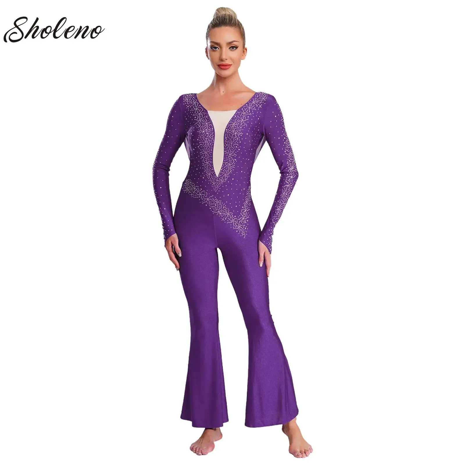 

Acrobatic Gymnastics Jumpsuit Women Ballet Practice Outfits Rhinestones Full Body Leotard Modern Lyrical Performance Costume