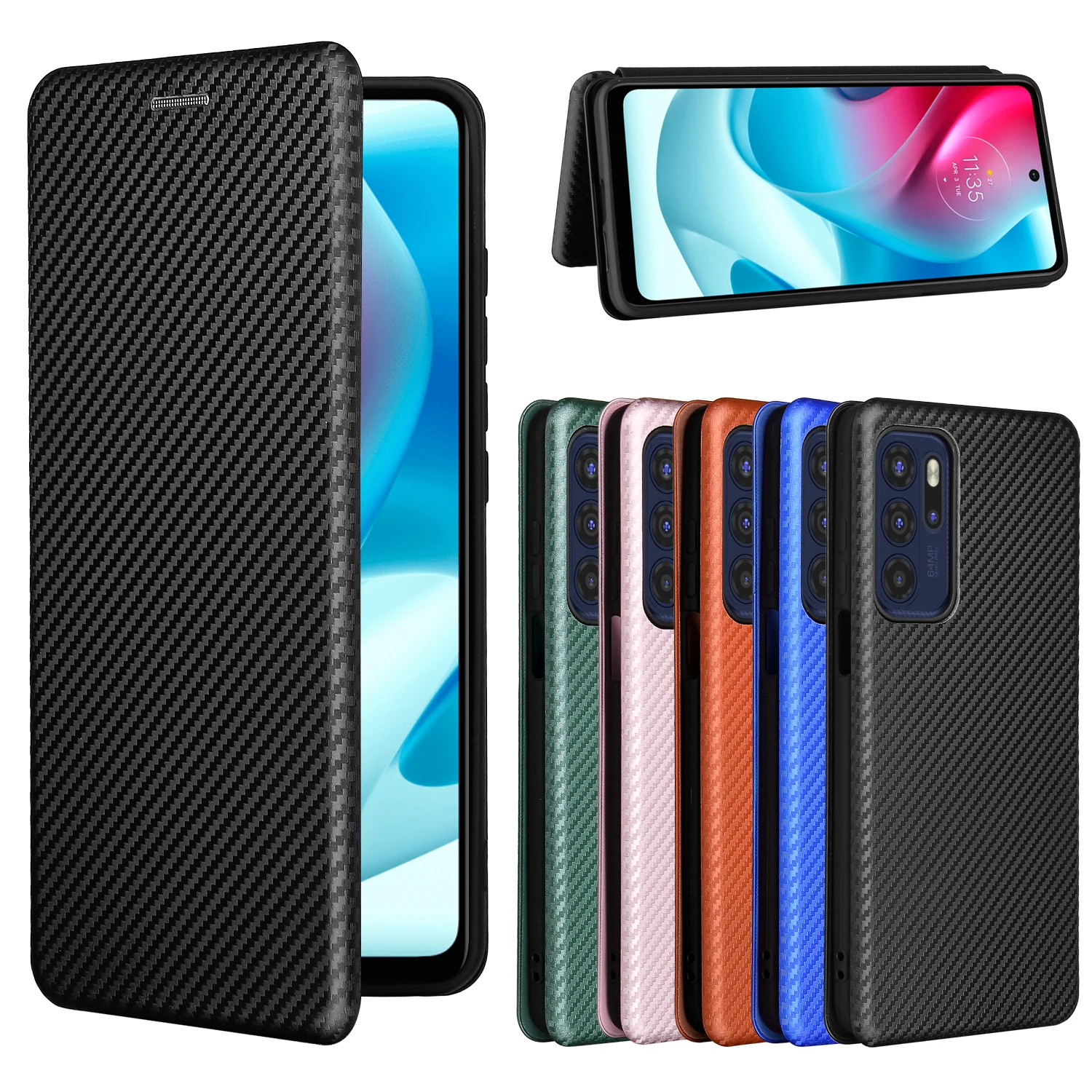 Flip carbon fibre Magnetic Skin Leather Cover For Motorola Moto G32 G42 G22 G31 G41 G51 G62 5G G60S Card Slot Shockproof Case