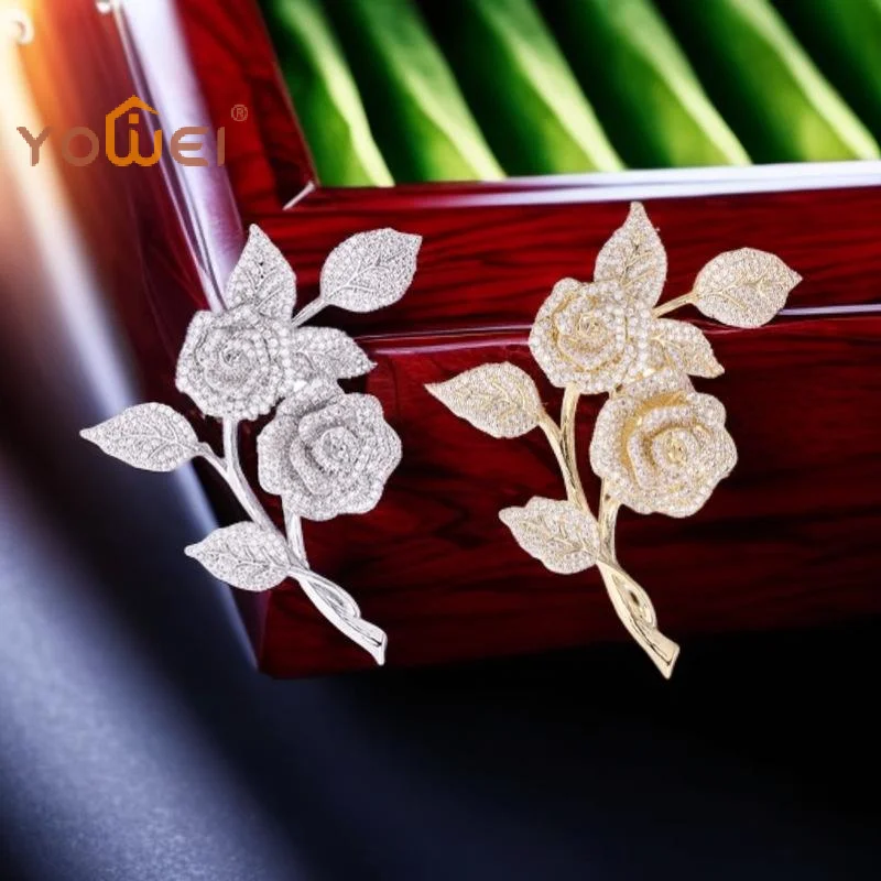 Latest 1Pcs Versatile Lapel Pin Clothing Accessories Women's Light Luxury Design Elegant Micro Inlaid Zircon Rose Brooch