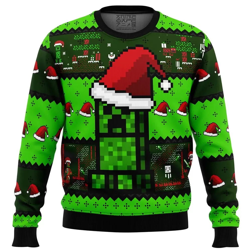 Mine World Pixel Ugly Christmas Sweater Grappige vakantiepullover voor kerstfeest Heren Dames Familie Kersttrui